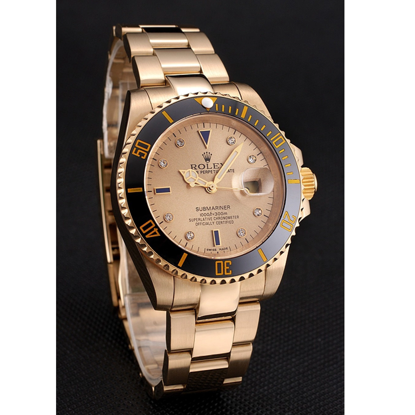 Good Copy Rolex Watches Gold Dial Submariner Markings Rolex Black Bezel Gold Yellow Swiss Bracelet And Case Diamond With 0821